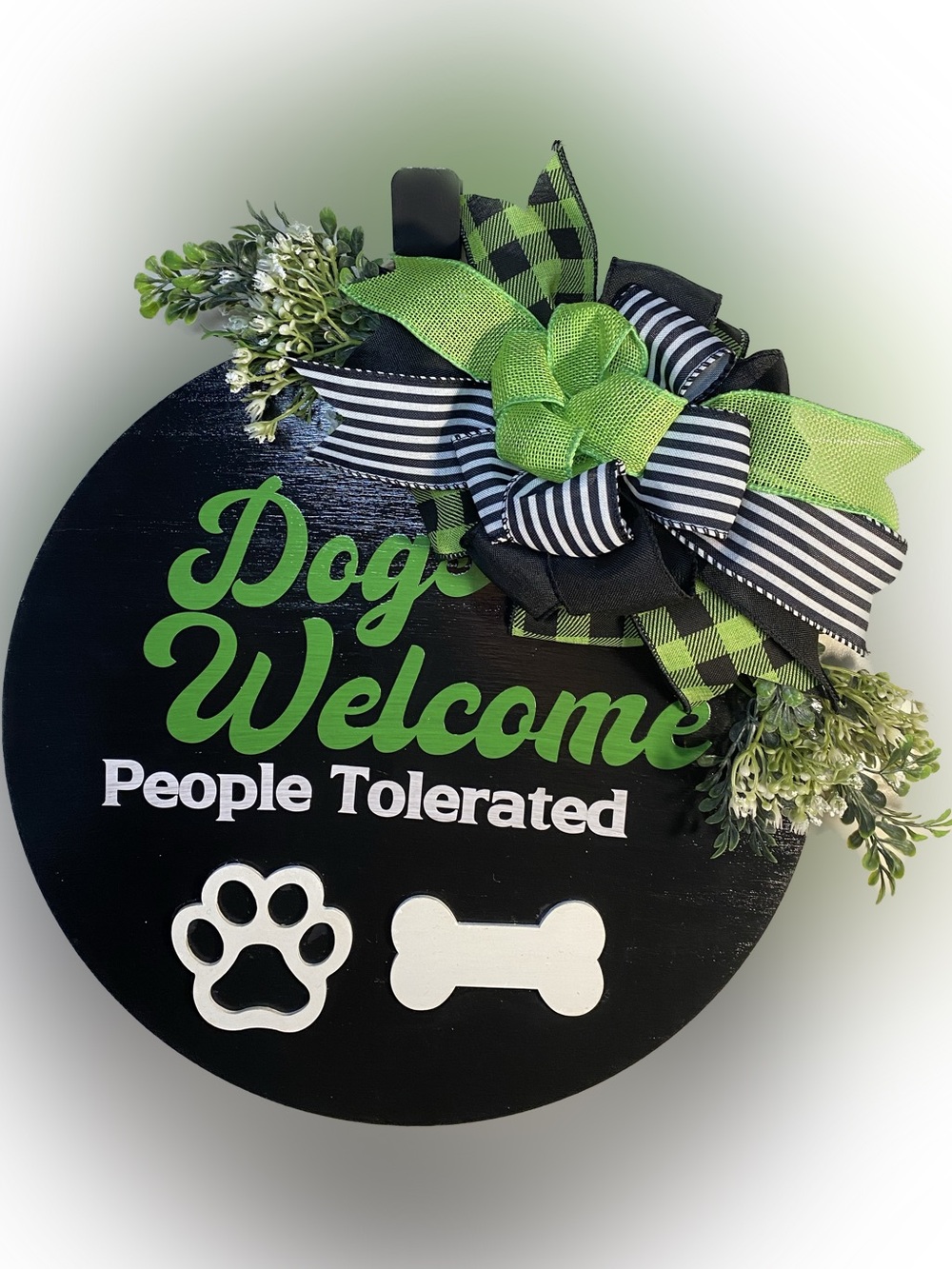 Handmade Dogs Welcome Decorative 15in Door Hanger - Green & Black